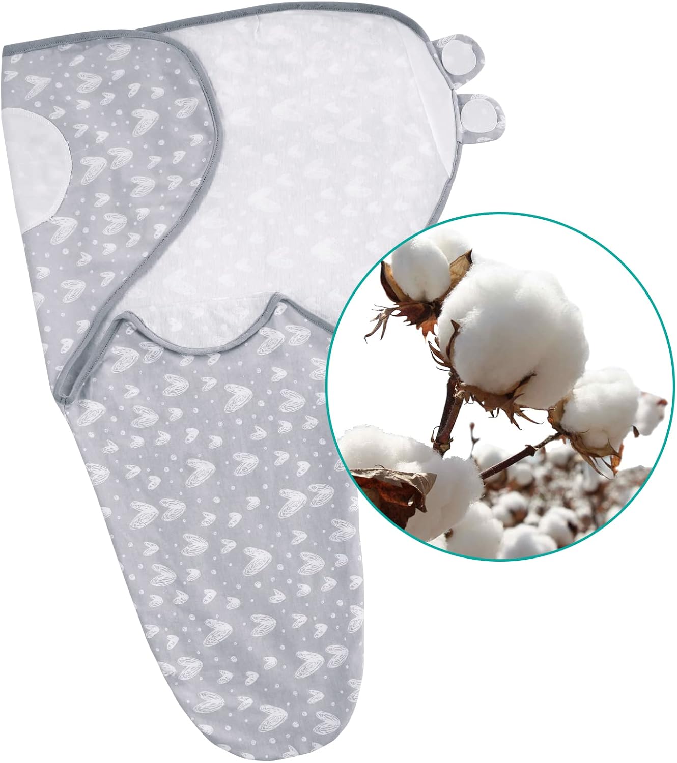 Biloban Baby Swaddles 0-3 Months for Boy Girls, Newborn, Organic Cotton Adjustable Blanket, Lovely Grey Print, 2 Pack