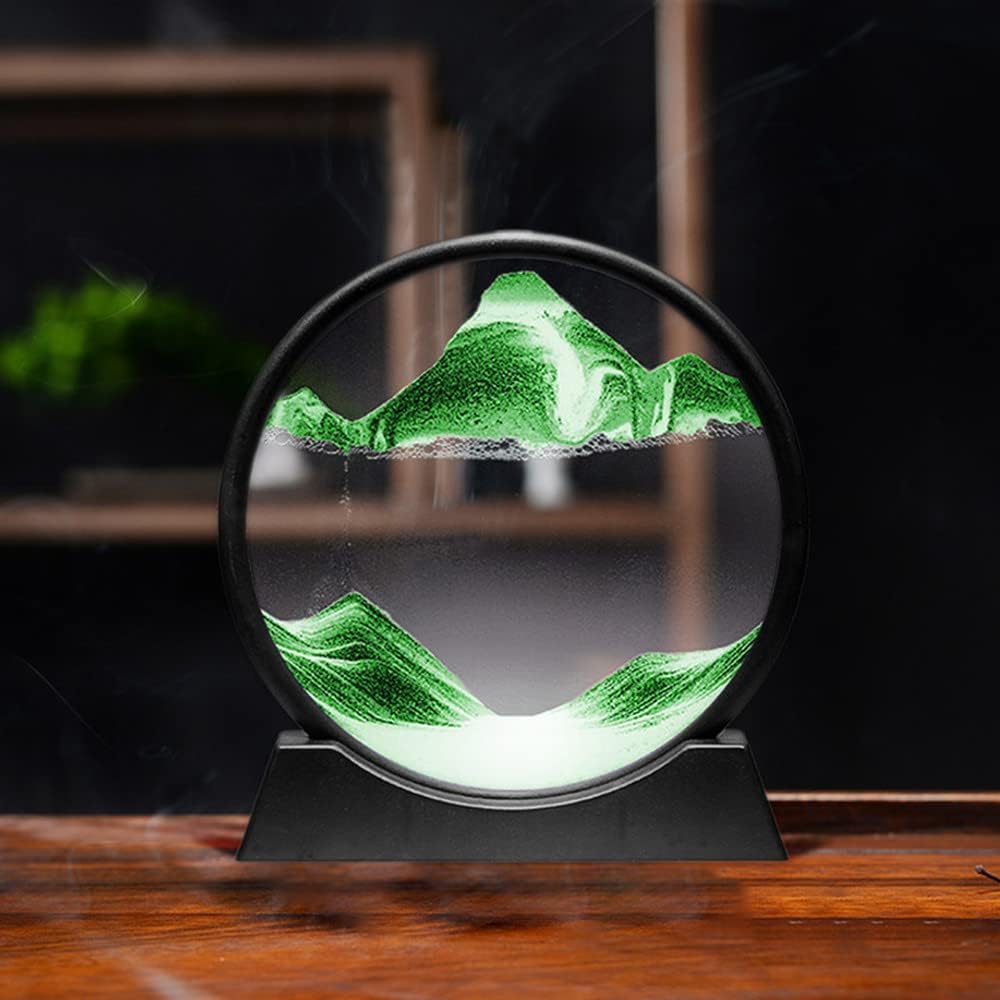 Moving Sand Art Picture,Liquid Motion 3D Sea Sandscape in Motion Display, Flowing Sand Frame Desktop Art Bookshelves Home Office Decoration(12 inch, Green)