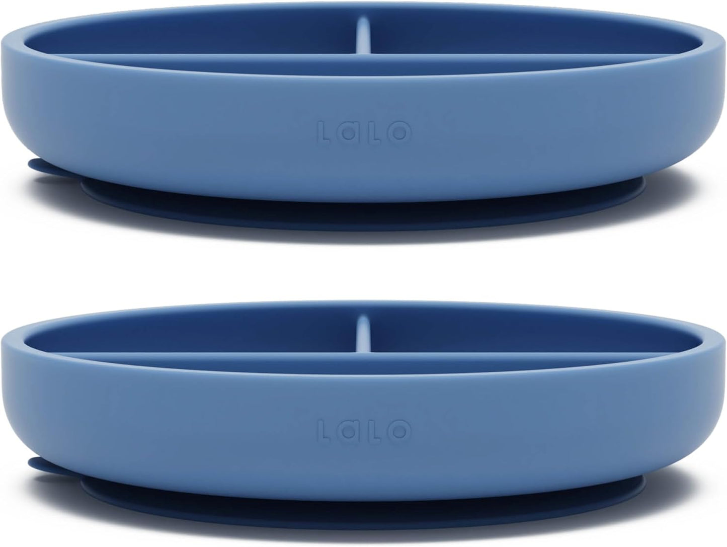 Lalo Suction Plates - 2 Pack, 100% Silicone Non-Toxic BPA-Free Baby Plates with Suction Base To Prevent Accidental Tip-Overs - Suction Plates for Toddlers With Three Divided Sections - Blueberry