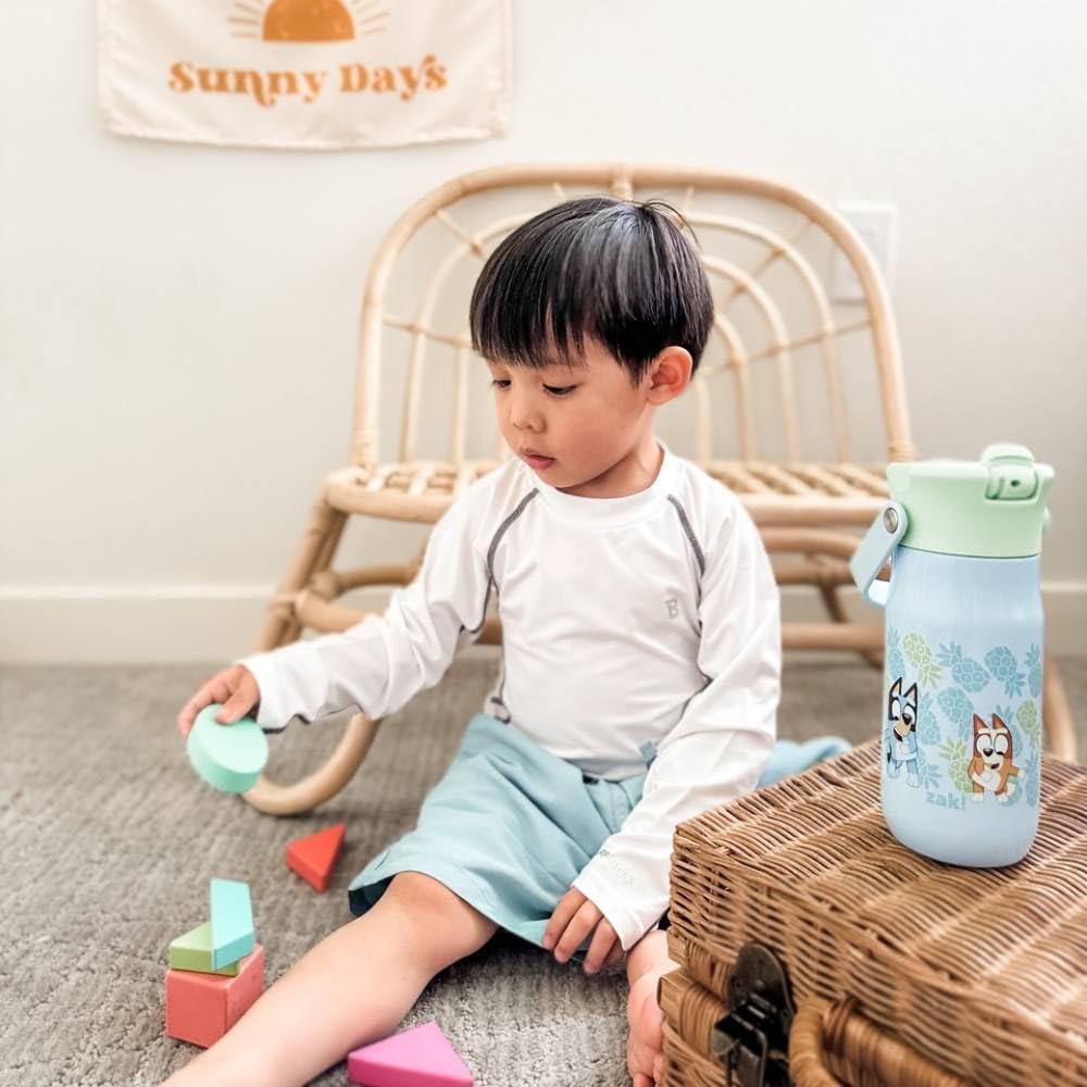 Zak Designs Harmony Bluey Kid Water Bottle for Travel or At Home, 14oz Recycled Stainless Steel is Leak-Proof When Closed and Vacuum Insulated (Bluey, Bingo, Muffin)