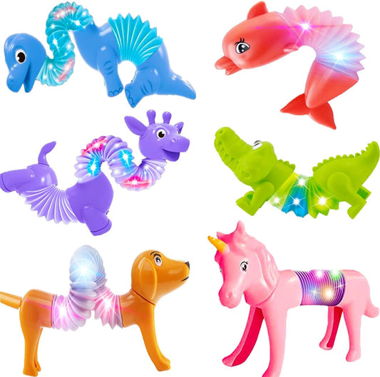 6 Pack LED Light Up Pop Tubes,Dog pop Tubes, Animal pop Tubes Fidget Toys,Sensory Tubes Fidget Toys for Kids,Toddler Sensory Toys,Fidget Tubes Party Favors,School Reward,Gift for Kids