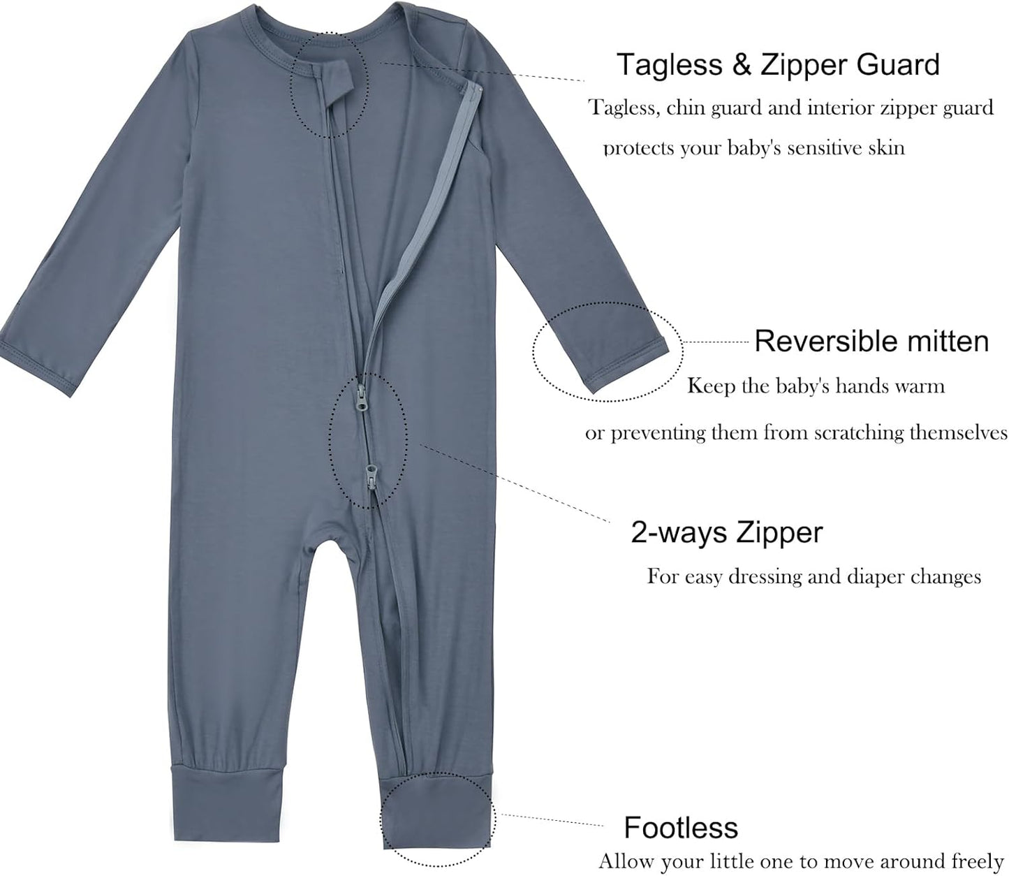 Aablexema Baby Footless Pajamas Zipper with Mitten, Rayon from Bamboo, Infant Long Sleeve Romper Pjs