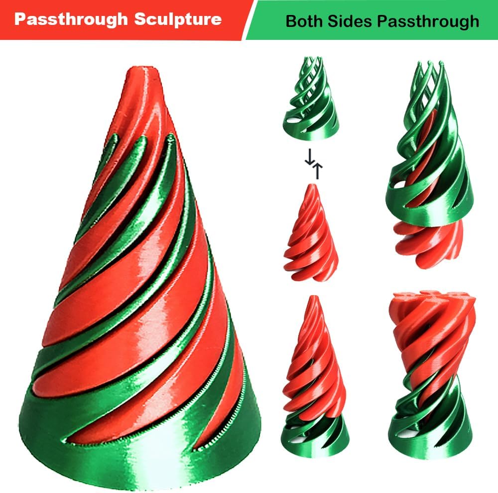 Spiral Cone Fidget Toy,Impossible Cone Pyramid Passthrough Sculpture Bulk Fidget Toys for 3D Printed,Anxiety Stress Relief Desk Deco Souvenir Mini Gift Toy for Home Office (#B-Laser Green Red)