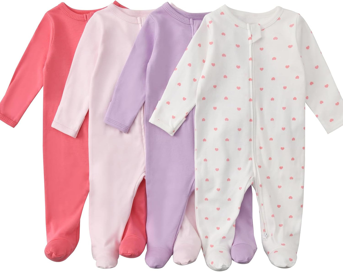 Aablexema Baby Footed Pajamas with Mitten Cuffs Zipper 4-Pack Infant Newborn Cotton Long Sleeve Outfit