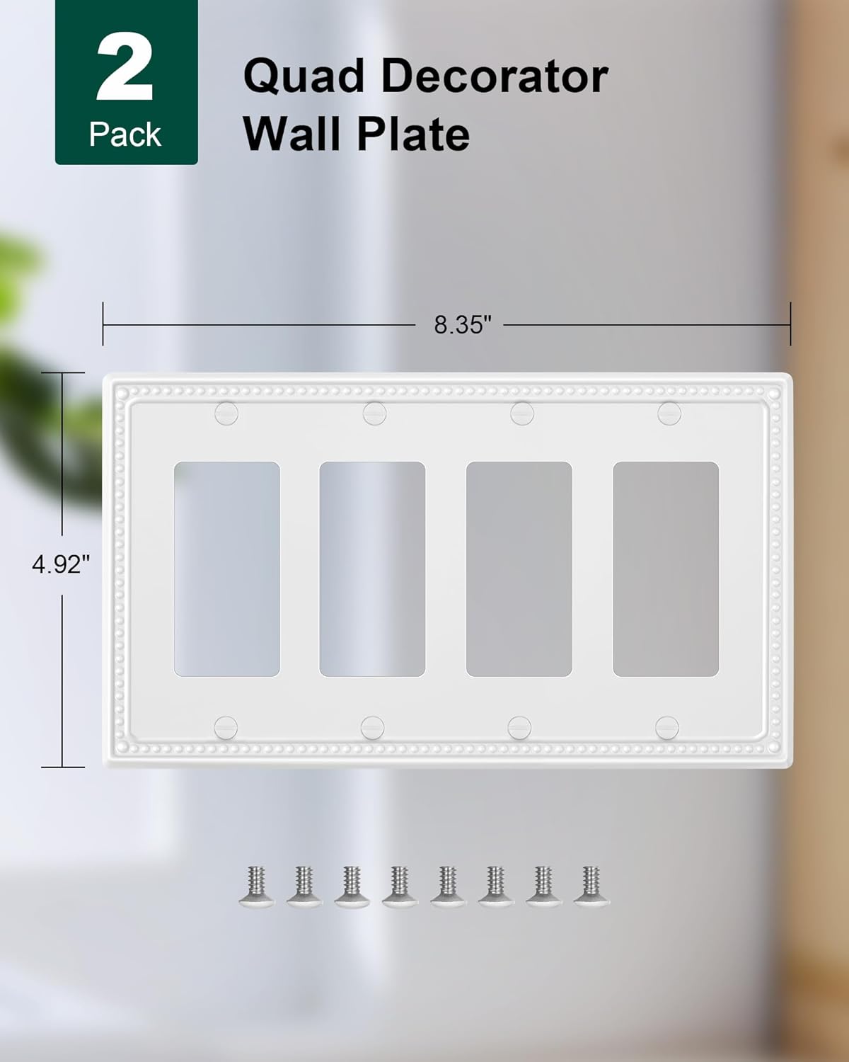 2-Pack Quad Decorator Outlet Cover Plate, Pure White Pearls Decorative Switch Plates and Outlet Covers, Metal Wall Plates for Electrical Outlets