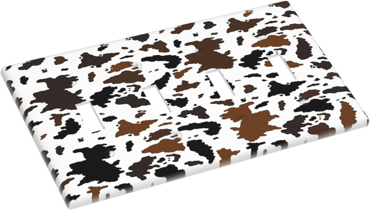 Light Switch Covers Rustic Cowhide Highland Cow Milk Cow Quad Toggle Electrical Faceplate 4 Gang Wall Plate Decorative Switch Plates For Farmhouse Home Decor