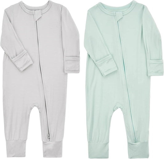 Aablexema Baby Footless Pajamas Zipper with Mitten, Rayon from Bamboo, Infant Long Sleeve Romper Pjs