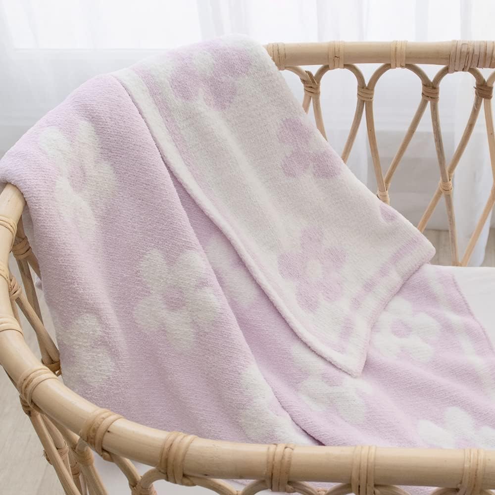 Living Textiles Chenille Baby Blanket - Purple Flower Ultra Soft, Thick, and Versatile | Warm Blanket for Newborns, Throw Blanket for Crib, Stroller Cover | Perfect Baby Gift 75 x 85 cm