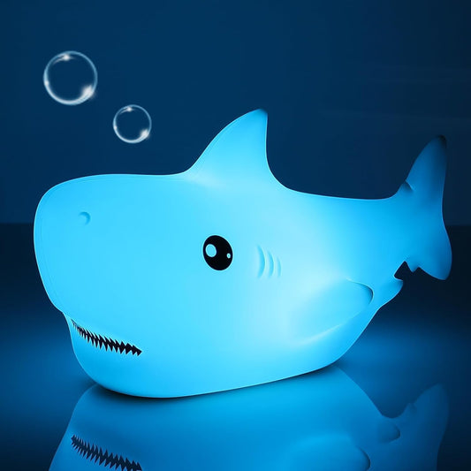 LOVERUIS Shark Night Light for Children, 7 Color Changing LED Portable Touch Baby Lamp, USB Rechargeable Silicone Animal Night Light for Children, Kindergarten, Toddlers (Shark)