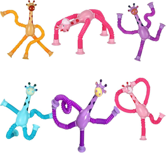 6PCS Telescopic Suction Cup Giraffe Toy,pop Tubes,Toys for Kids,Toddler Travel Toys,Toddler Sensory Toys,figette Toys,Fidget Toys for Kids,Treasure Box prizes,Small Toys for Kids prizes