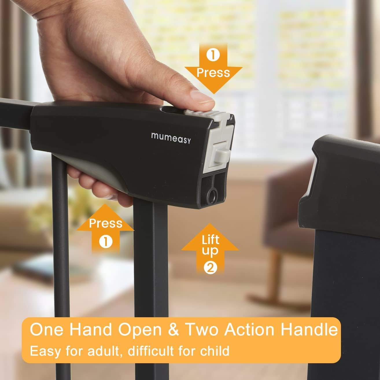 Baby Gate for Stairs - 29.6-46" Auto Close Dog Gate for Doorways, Extra Wide Child Gate Indoor, Walking Through Safety Gate for Kid, Pet Gates No Drilling Black, Mom's Choice Awards Winner