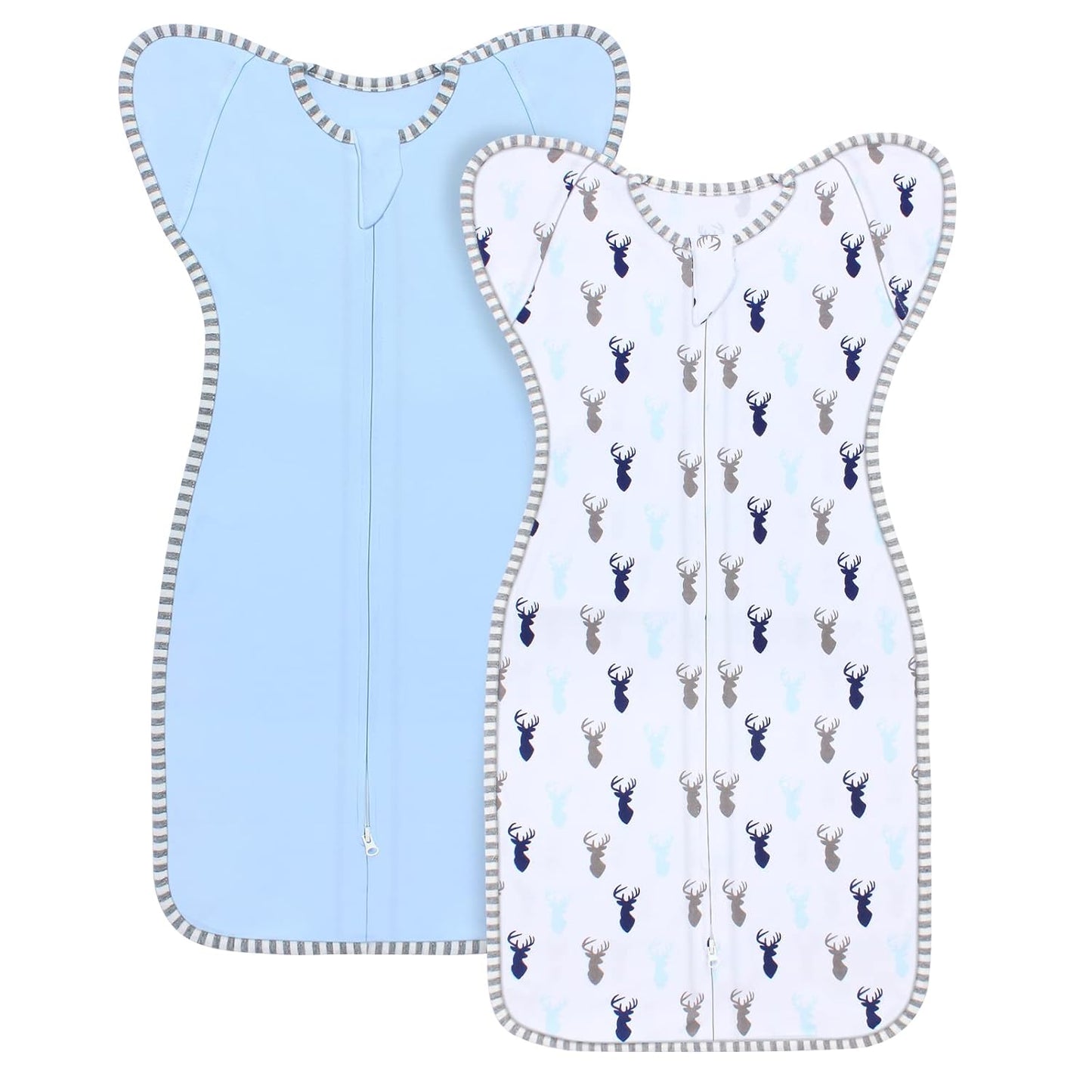 Transition Swaddle Baby Sleep Sack 0-3 Months Arms up Swaddles 2-Way Zipper 100% Cotton Arms in/out, 0.8 Tog Baby Swaddles for Newborn Boy Girl, 2-Pack Transitional Swaddle Sack (Small 5-14lbs)