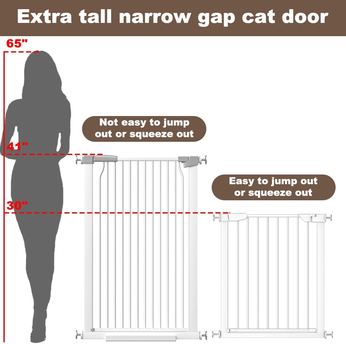 41" Extra Tall Cat Gate for Doorway, 49.2-54.7 Metal Pet Baby Safe Gate, Extra Wide Pressure Mounted Child Door with Expansion Kit, No Drilling No Climb Cat Fence Indoor, Tall Dog Gate, White