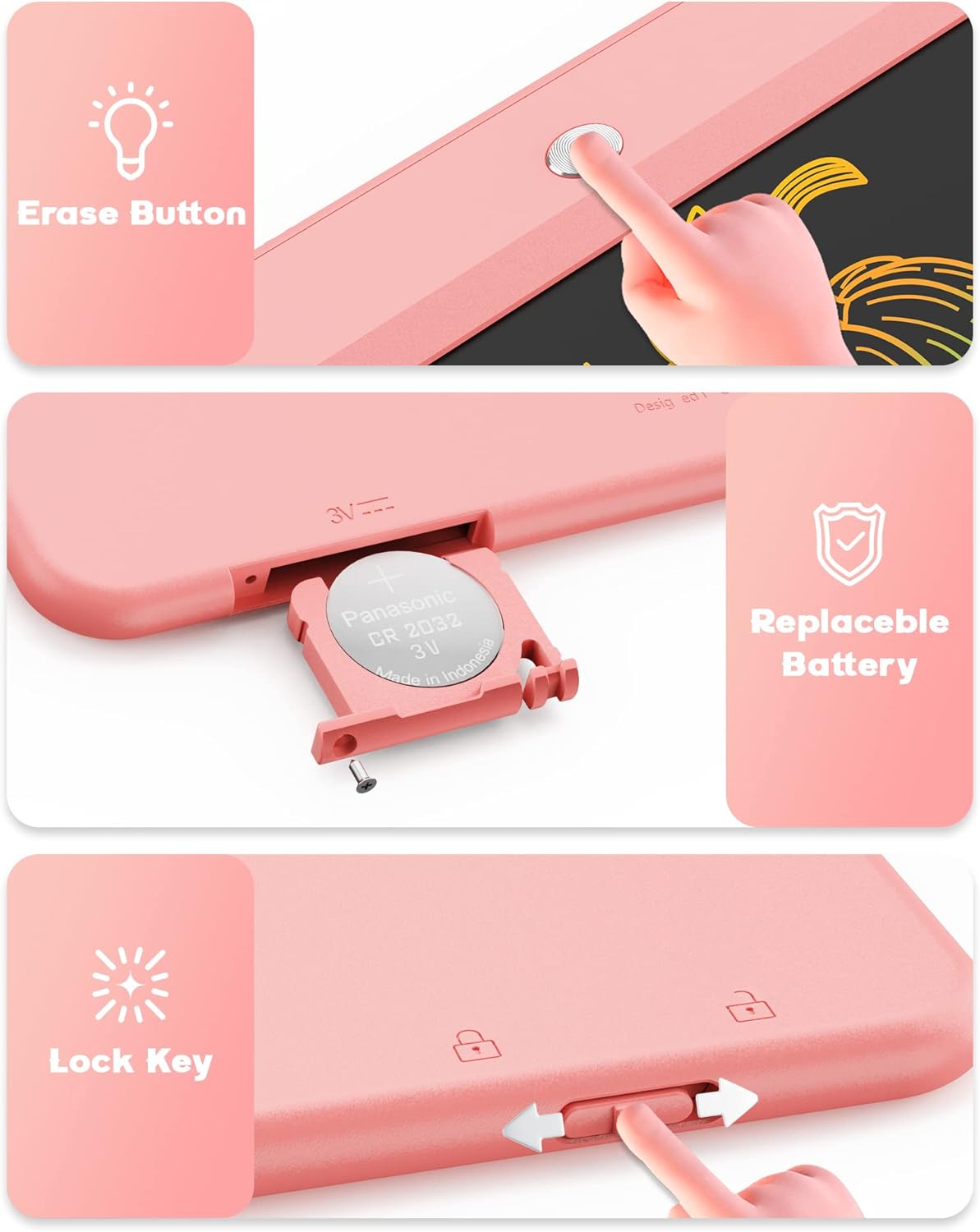 Bravokids Toys for 3-6 Years Old Girls Boys, LCD Writing Tablet 10 Inch Doodle Board, Electronic Drawing Pads, Educational Birthday Gift for 3 4 5 6 7 8 Years Old Kids Toddler (Light Pink)