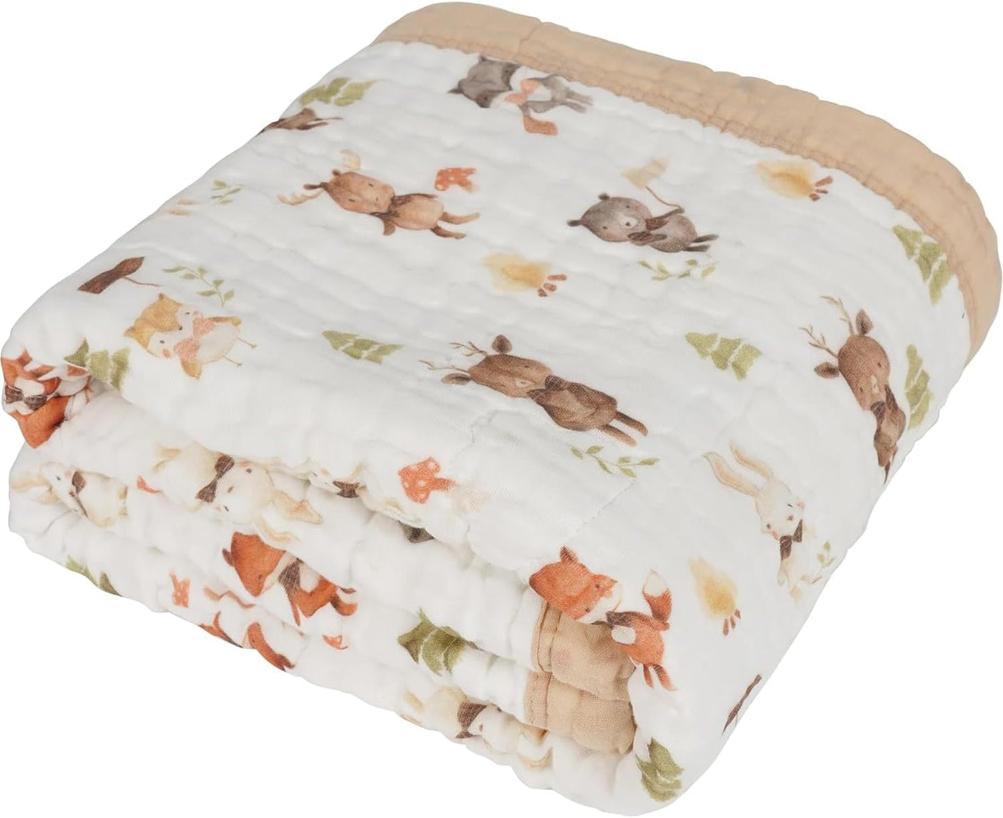 Organic Cotton Muslin Baby Blanket for Boys and Girls - Luxurious Soft Toddler Quilt for Swaddling - Gender Neutral Blankets Makes a Great Forest Friends