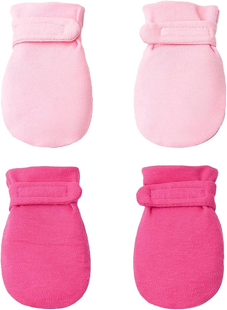 Newborn Baby No Scratch Mittens Stay On, 100% Cotton Breathable, Adjustable Infant Gloves for Baby Boys Girls Mittens