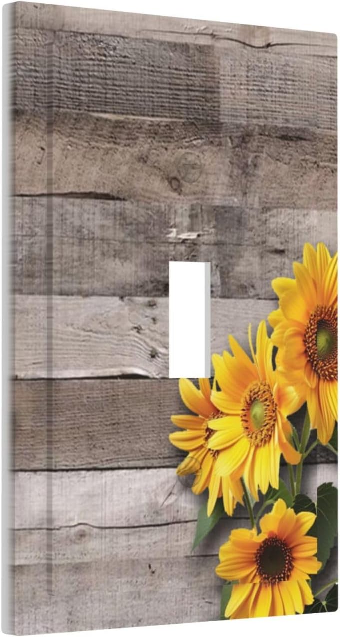 Sunflower Rustic Brown Gray Wood Decorative Light Switch Cover 1 Gang Single Toggle Device Electrical Faceplate Switchplates Decorator Outlet Wall Plate for Farmhouse Home Decor