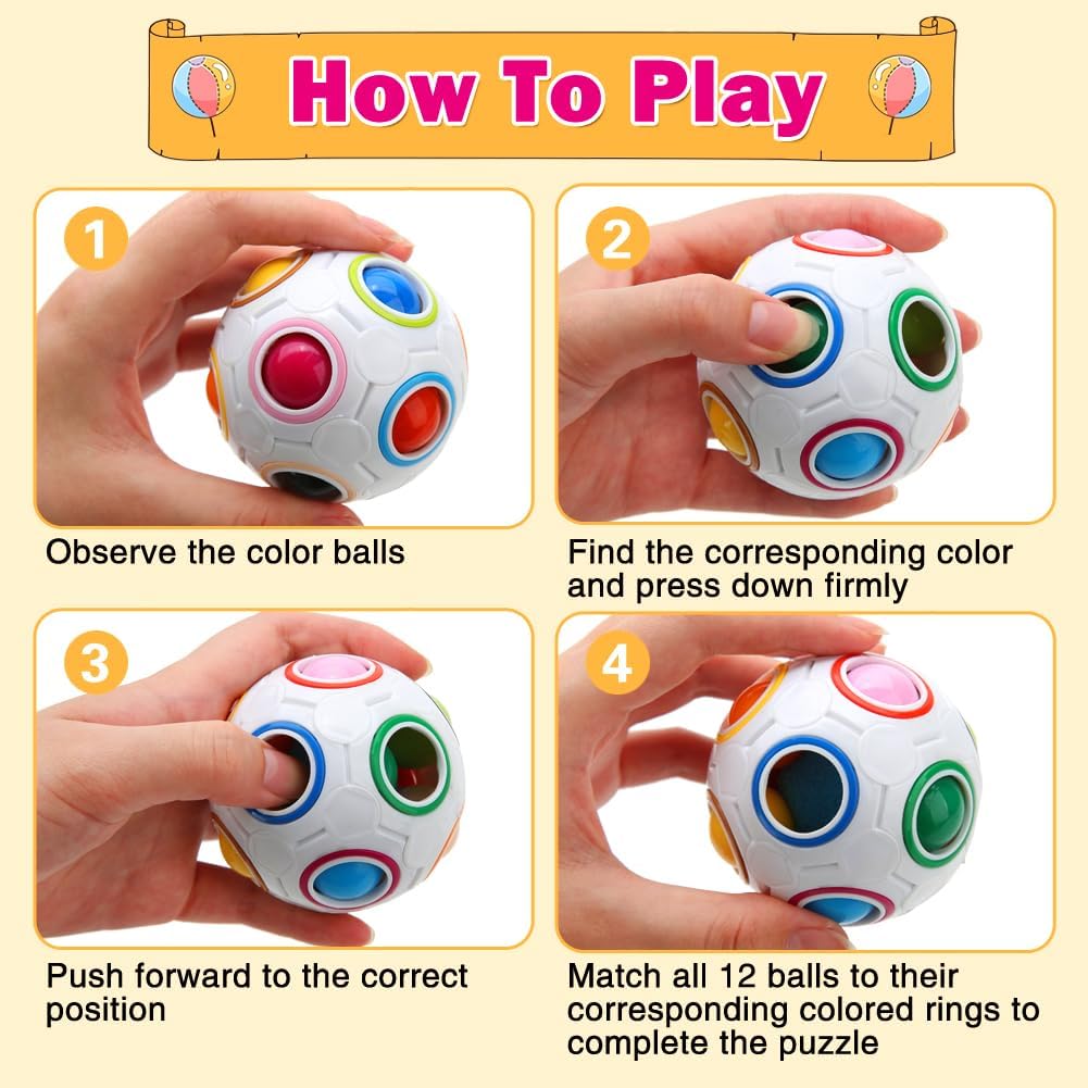 6Pack Magic Rainbow Puzzle Ball Fidget Toys, Matching Puzzle Balls Toy Stress Reliever 3D Speed Fisget Ball Brain Teasers Games for Kids Adults Christmas Stocking Stuffers Party Favor Birthday Gifts
