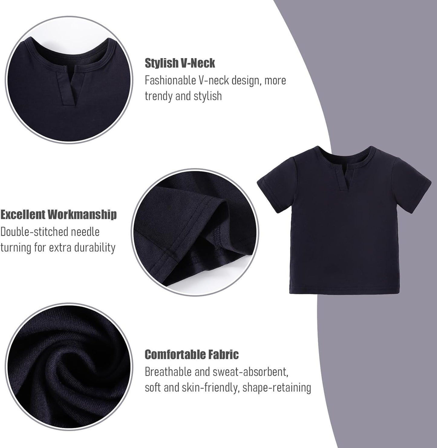 OPAWO Toddler Boy Shirts 3 Pack, V-Neck Short Sleeve Toddler Tshirts, Blank Baby Tee Shirts Summer Tops 12 Months-5T