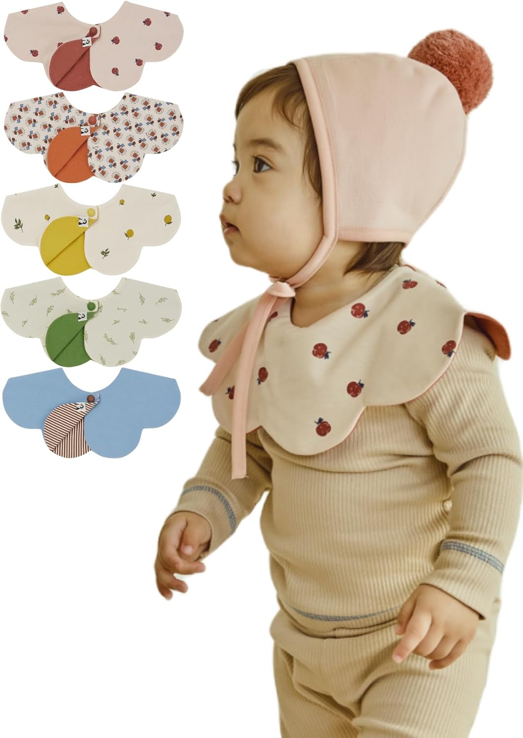 Konny Baby Bibs 5-Pack, 360 ° Rotate, Soft and Absorbent Bandana Drooling for Boys Girls baby Essentials