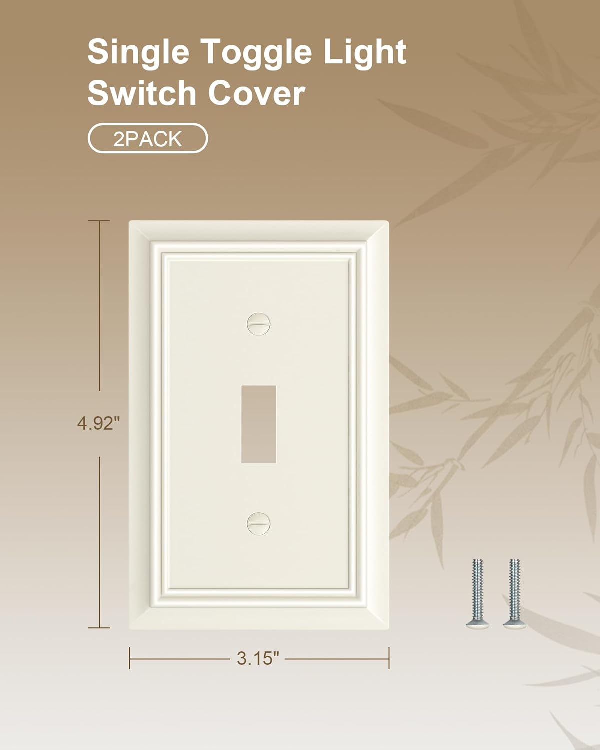 2-Pack Single Toggle Light Switch Cover Plate, Durable Natural Bamboo Fiber Decorative Switch Plate Covers, Light Almond 1 Gang Wall Plate, Corrosion Resistant
