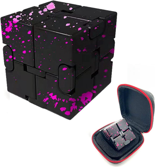 Metal Fidget Infinity Cube Toys for Men Gadgets Anxiety Stress Relief Aluminum Alloy Material (Black & Pink)