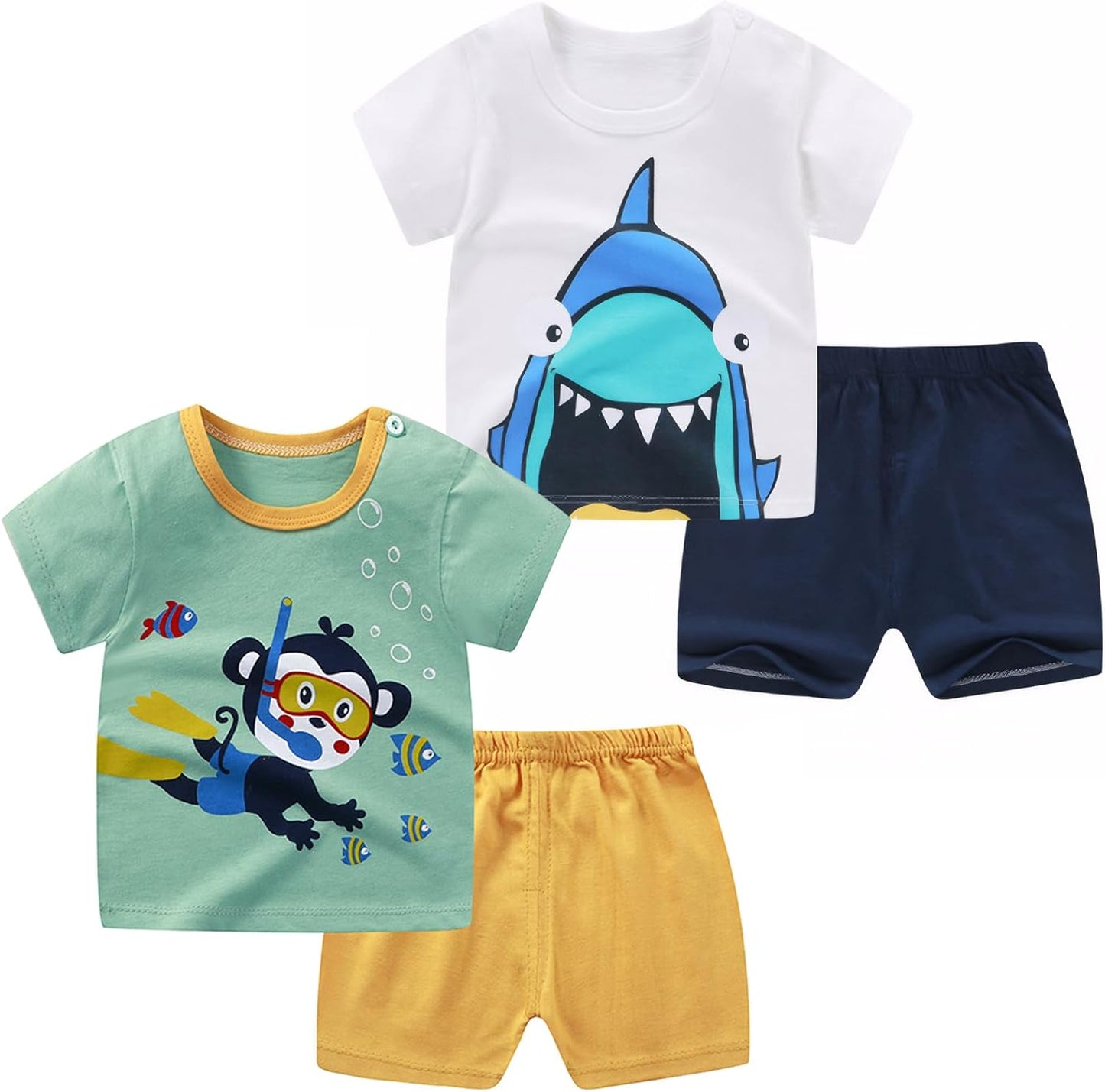 Baby Toddler Boys 4 Pieces T-shirts and Shorts Dinosaur Tops & Shorts Summer Outfits