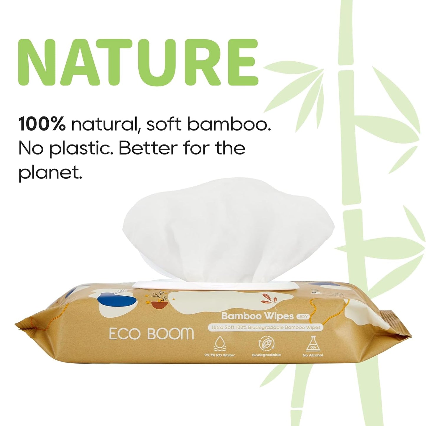 ECO BOOM Bamboo Viscose Wipes - Biodegradable, Fragrance-Free, Gentle Cleaning