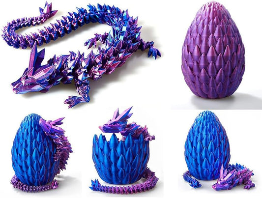 3D Printed Dragon Egg, 12'' Mystery Crystal Dragon Egg Fidget Toys Full Articulated Dragon Home Office Decor Executive Desk Toys for Autism/ADHD