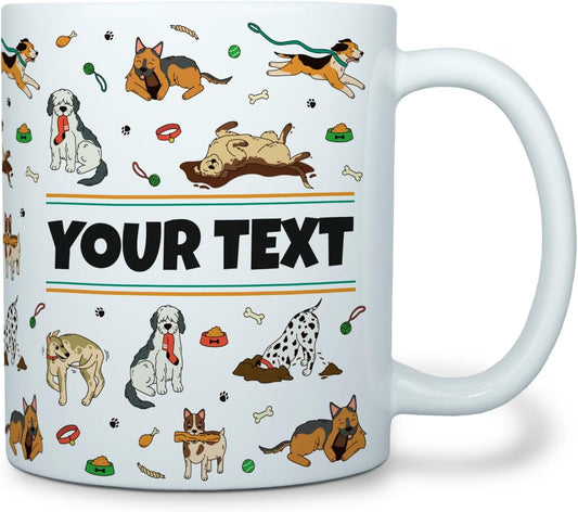Personalized Mug for Kids - Dogs - Custom Name/Text, Ceramic Hot Chocolate/Cocoa/Coffee Cup for Boys/Girls, Birthday/Christmas/Holiday Gift - 11 oz, White Handle