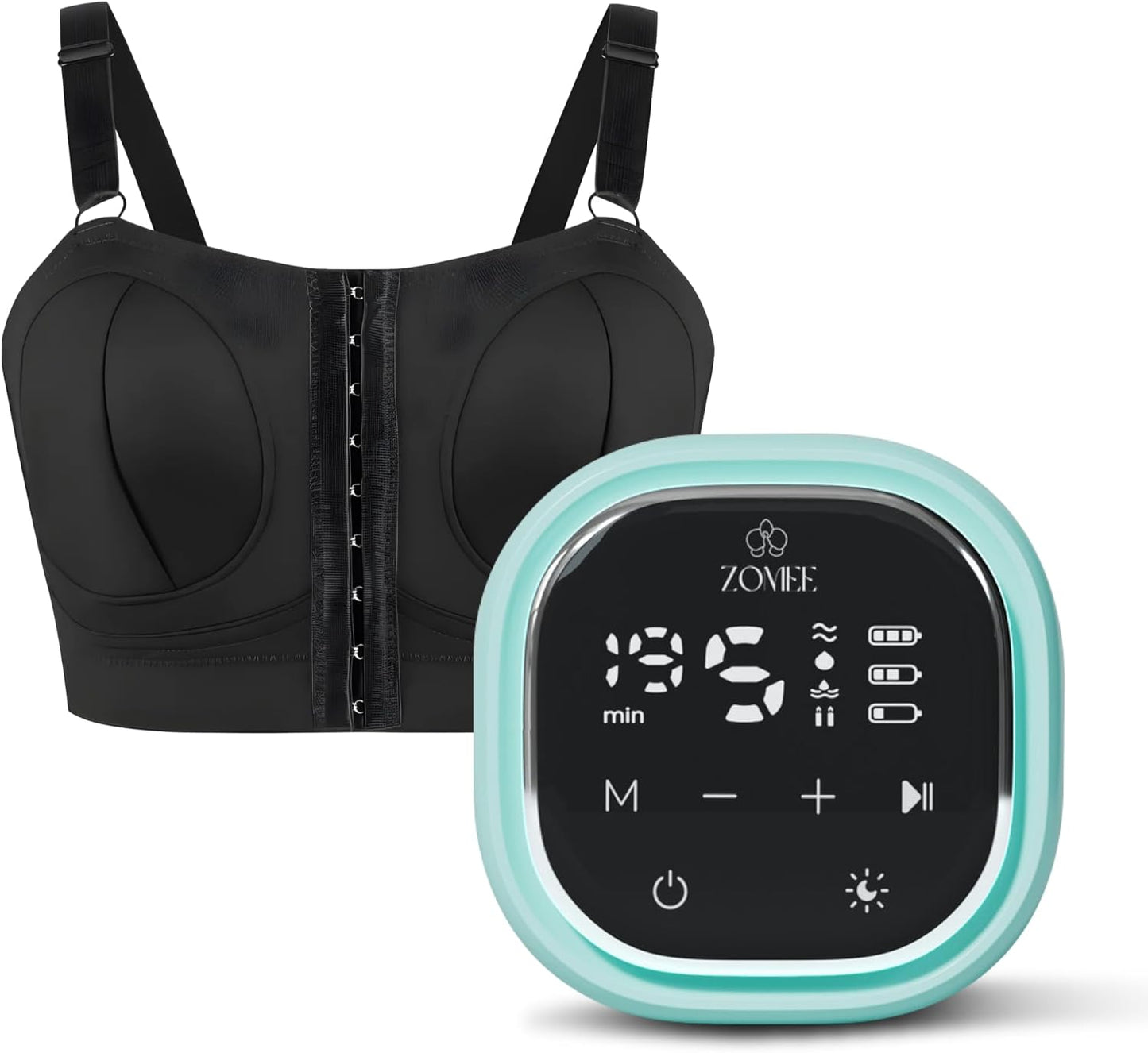 Zomee Z2 Double Electric Breast Pump - Shabbat Mode Edition - Portable, Hands Free Pumping Hospital Grade Wearable Breast Pump Including; Black Bamboo Pumping Bra (Medium)