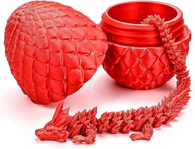 3D Printed Dragon Eggs with Dragon Inside, Articulated Crystal Dragon in Egg, Executive Dragon Fidget Desk Toys for Gifts, Home Office Decor (Red)