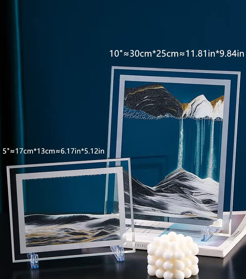 Moving Sand Art Picture 3D Deep Sea Sandscapes Sand Art Liquid Motion Bubbler Timer for Adult Kid Desktop Art Toys for Home Decor and Office(Square+Black+10In)