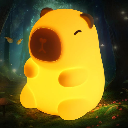 Night Light for Kids, 7 Color Changing BPA-Free Silicone Lamp with Touch Control, Eye Protection, Rechargeable Battery, Soft & Safe Nursery Lamp for Boys & Girls (Turtle Backpack Capybara)