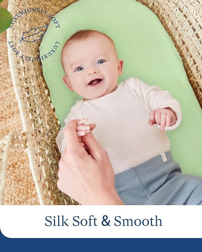 Supersoft Fitted Bassinet Sheets, Premium Viscose Cradle Sheets, Streachy Hypoallergenic Breathable Moses Basket Oval Rectangle Pad/Mattress Universal Fit for Halo, Dream on Me, 2-Pack