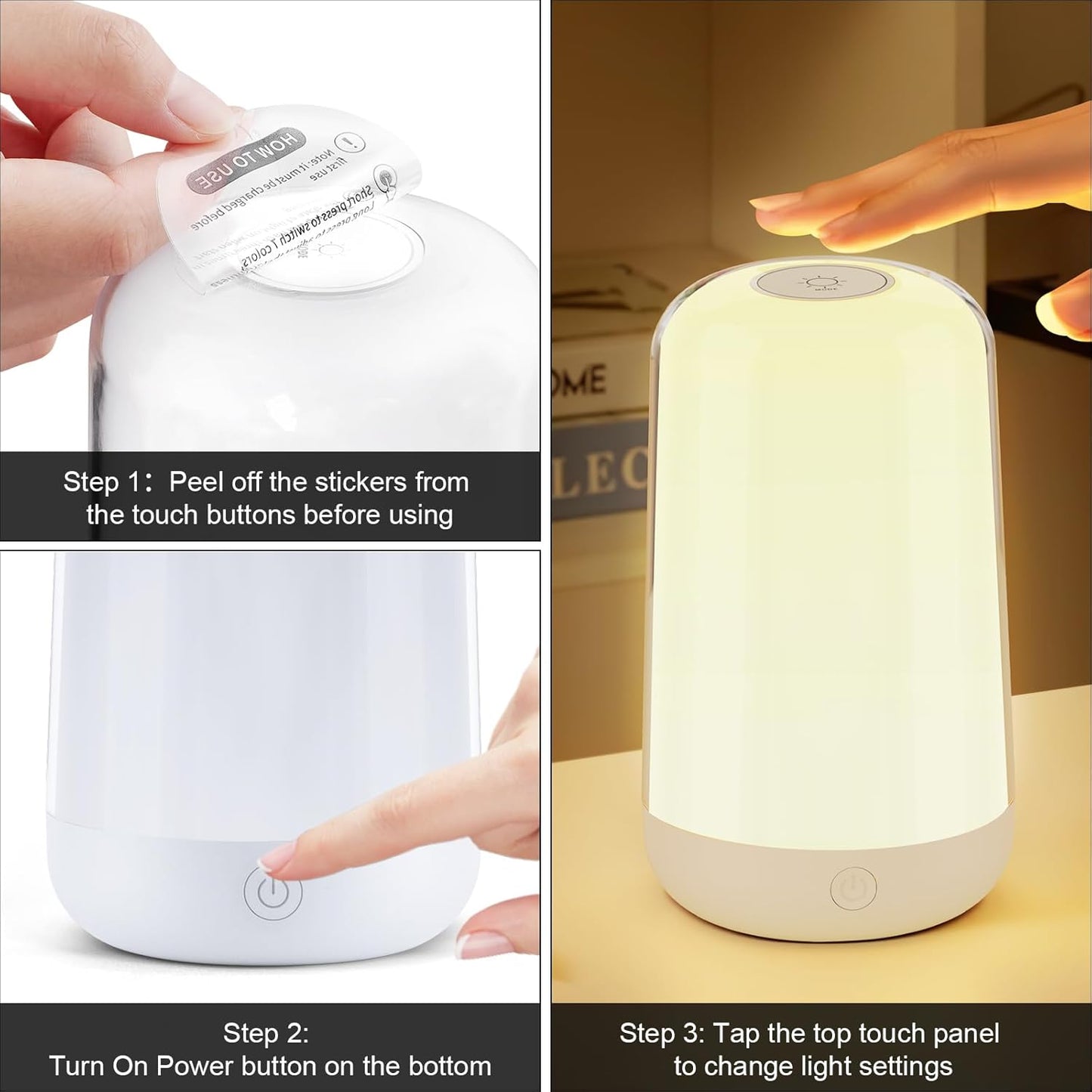 FRIDEKO HOME 2 Pack RGB Touch Bedside Lamp for Nightstand, 3 Color Temperatures Rechargeable Battery Night Light, Dimmable Mood Lighting for Bedroom Living Room Nursery, Breastfeeding, Kids, Adult