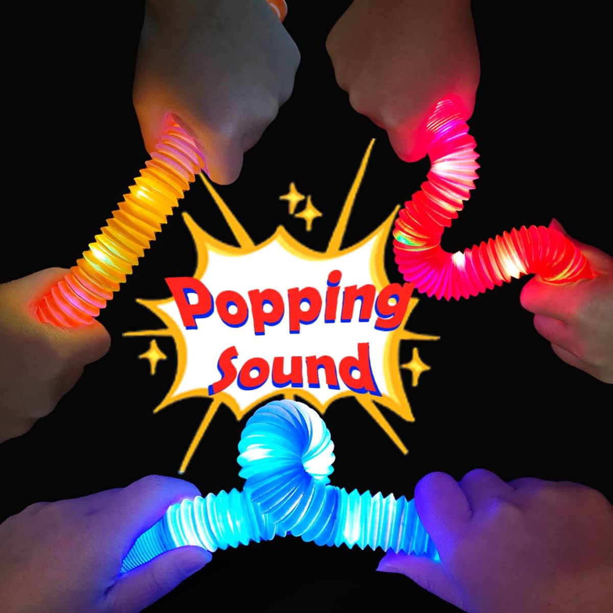 Light Up Pop Tubes for Kids 6 PCS, Halloween Glow Sticks Party Favors for Toddlers, Neon LED Bracelets Necklaces Accessories for Children, Travel Camp Camping Fun Toys Gifts for Boys Girls