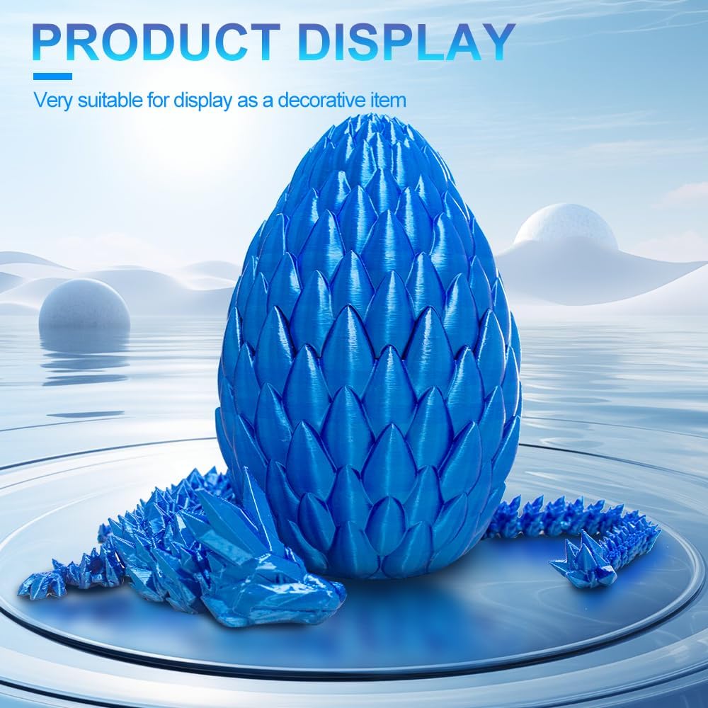 Dragon Eggs with Dragon Inside, 16.5 Inch Large 3D Printed Dragon Egg Articulated Dragon Crystal Dragon Executive Desk Toys Fidget Toy for Autism/ADHD (Blue, with Egg)