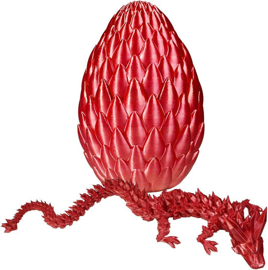 3D Printed Dragon with Dragon Egg 16.5'' Articulated Dragon Crystal Dragon Fidget Dragon Egg Toys Executive Desk Toys (Red, Dragon & Egg)