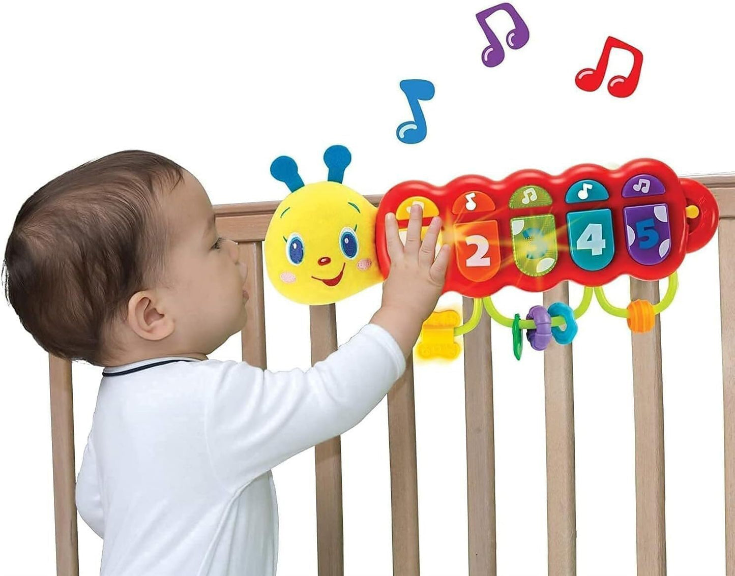 KiddoLab Lira Baby Musical Toy with Lights & Music – Interactive Caterpillar Spinner & Stacking Rings for Infants 3+ Months – Soft Stuffed Animal Head for Sensory Play