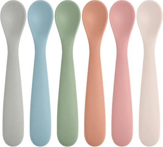 6 Pack Silicone Baby Spoons, Baby Spoons Self Feeding 6 Months+, BPA Free, Soft Tip Baby Utensils Feeding Spoon, Baby Led Weaning Supplies, Dishwasher and Boil Safe