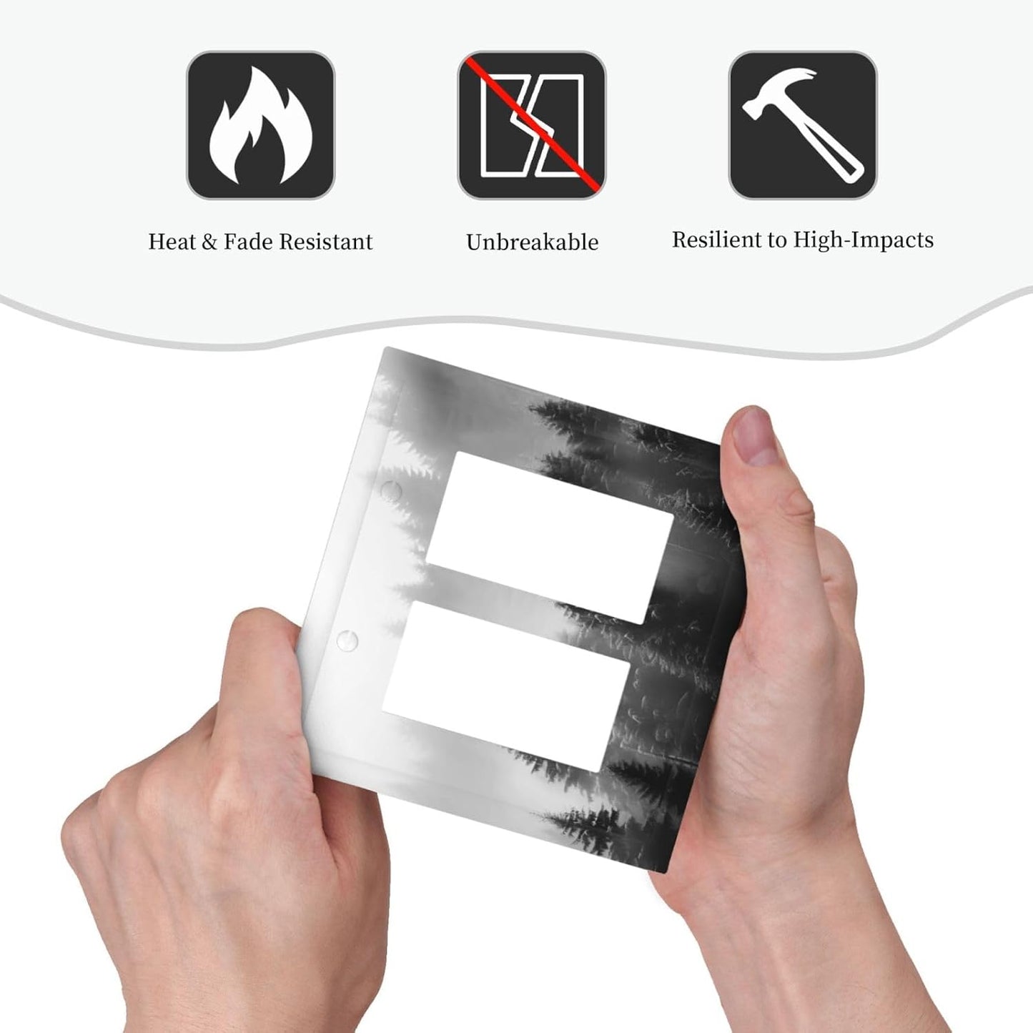 Foggy Forest Natural Scenery Retro Tree Pine Decorative Outlet Covers 2 Gang Double GFCI Rocker Electrical Wall Panels Light Switch Cover Plate for Bed Room Living Room Decor