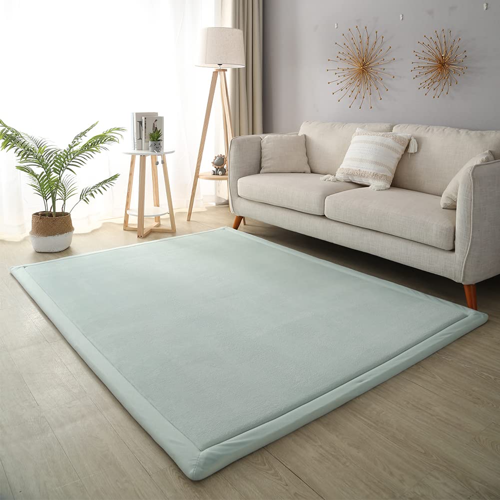 Loartee Coral Velvet Crawling Rug (6'7"x6'7", Light Green) for Toddler Children Play Area Rug Yoga Mat Exercise Pad