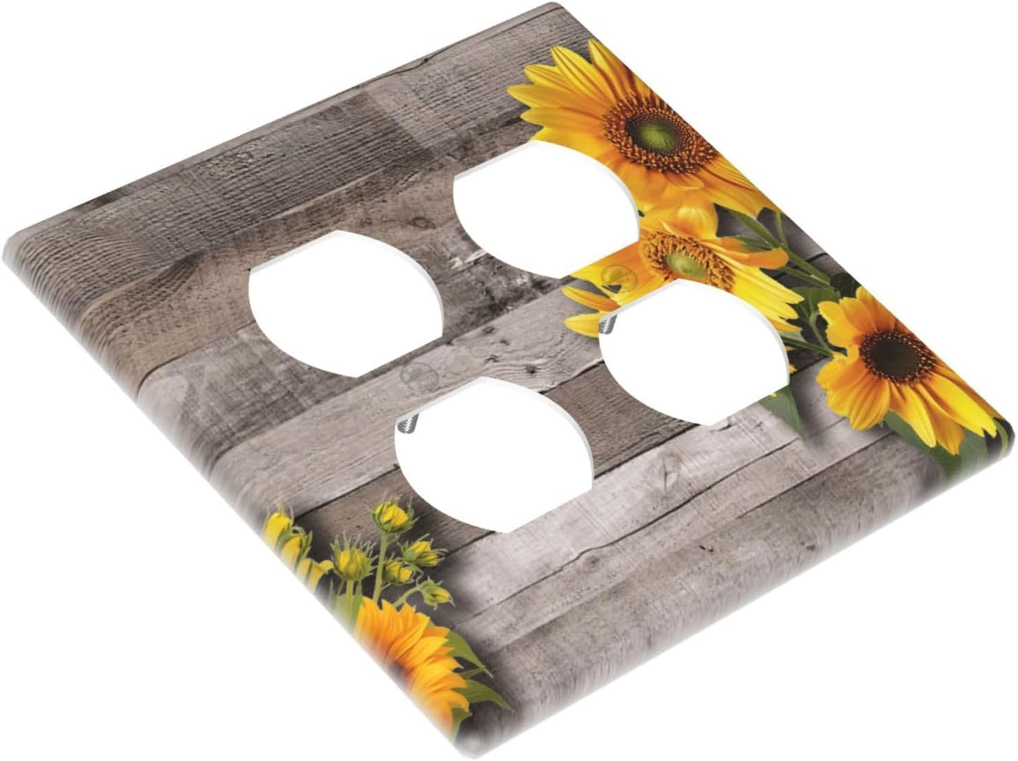Sunflower Rustic Brown Gray Wood Outlet Covers 2 Gang Double Duplex Decorative Light Switch Covers Electrical Wallplates Socket Faceplate for Farmhouse Home Decor