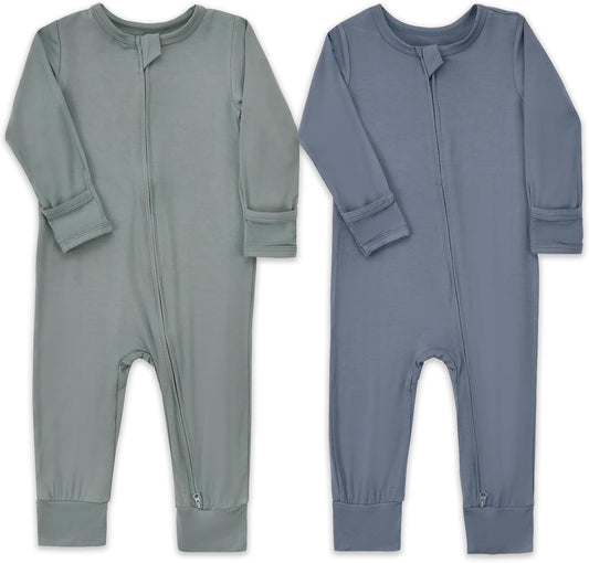 Aablexema Baby Footless Pajamas Zipper with Mitten, Rayon from Bamboo, Infant Long Sleeve Romper Pjs