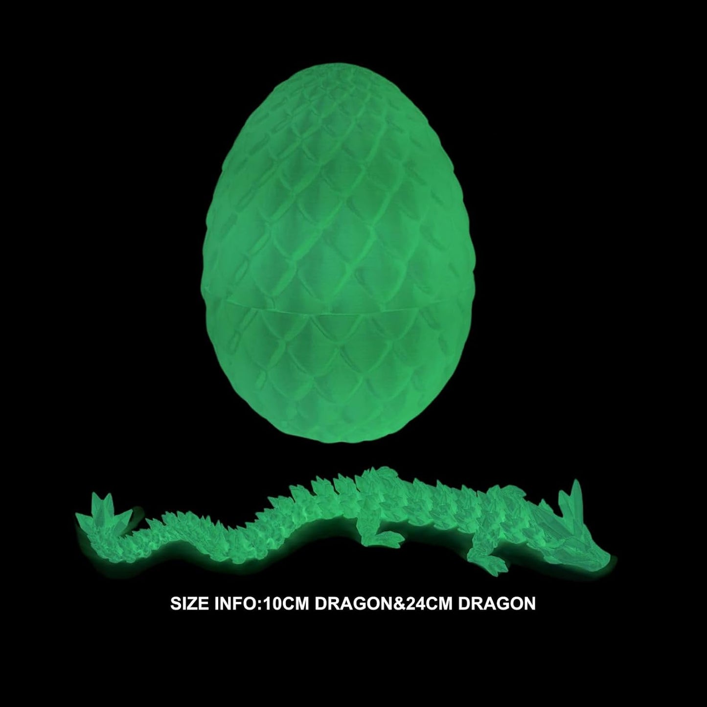 3D Printed Dragon Egg, Dragon Eggs with Dragon Inside, Crystal Articulated Dragon, Mystery Dragon Egg Fidget Toy, 3D Dragon Eggs Surprise Fidget Toy (Luminous Green)