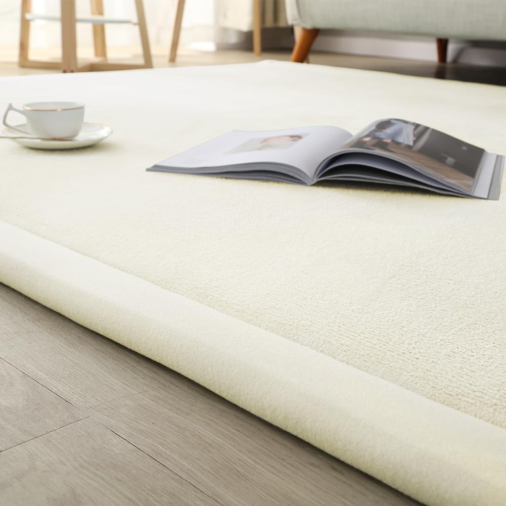 Loartee Coral Velvet Crawling Rug (4'11"x6'7", Beige) for Toddler Children Play Area Rug Yoga Mat Exercise Pad Carpet