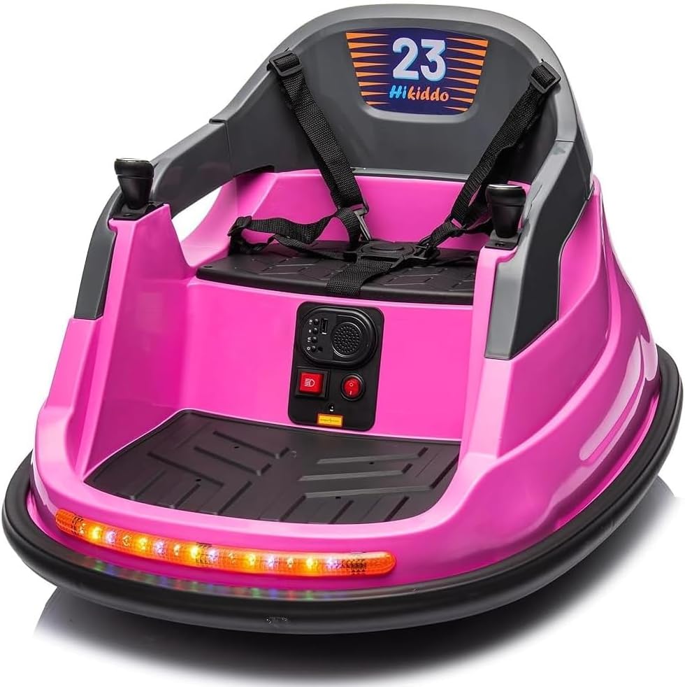 Baby Bumper Car, 6V Electric Kids Bumper Car for Toddlers with Remote Control, Bluetooth - Hot Pink