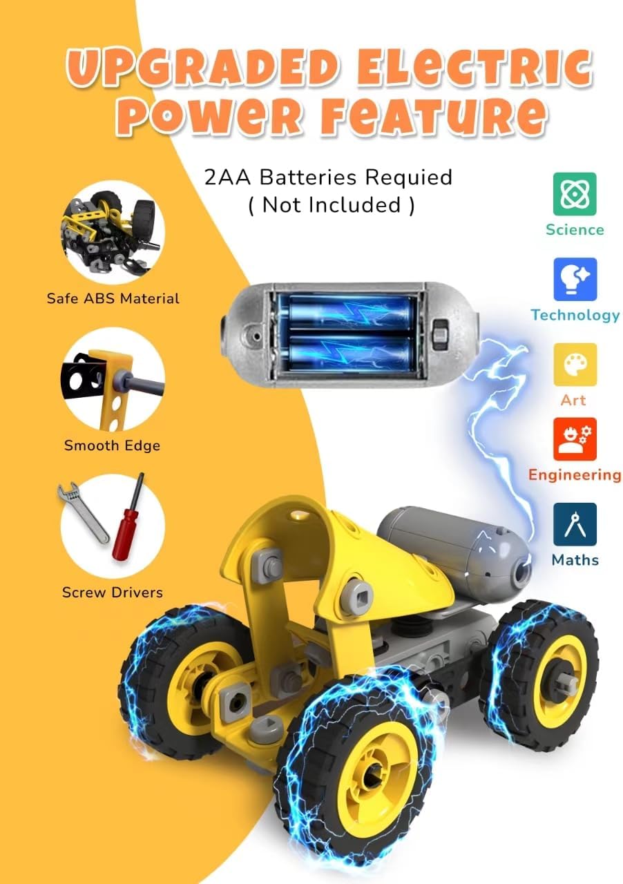 STEM Toys for 5-8 Year Old Boys, 10-in-1 Electric Toy Building Blocks for Kids Ages 4-8 Educational Construction Science Kit, Creative Activities for Boys 4-6, 8-10 Birthday & Holiday Idea Gift