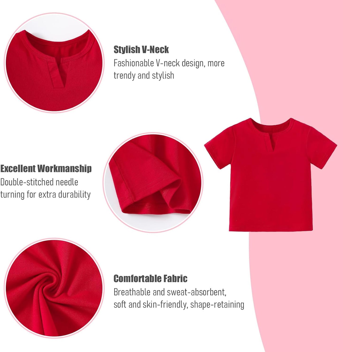 OPAWO Toddler Boy Shirts 3 Pack, V-Neck Short Sleeve Toddler Tshirts, Blank Baby Tee Shirts Summer Tops 12 Months-5T